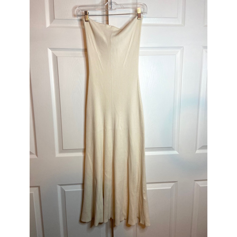 H&M Cream Ribbed Knit Strapless Midi Dress Size L NWT 1188505